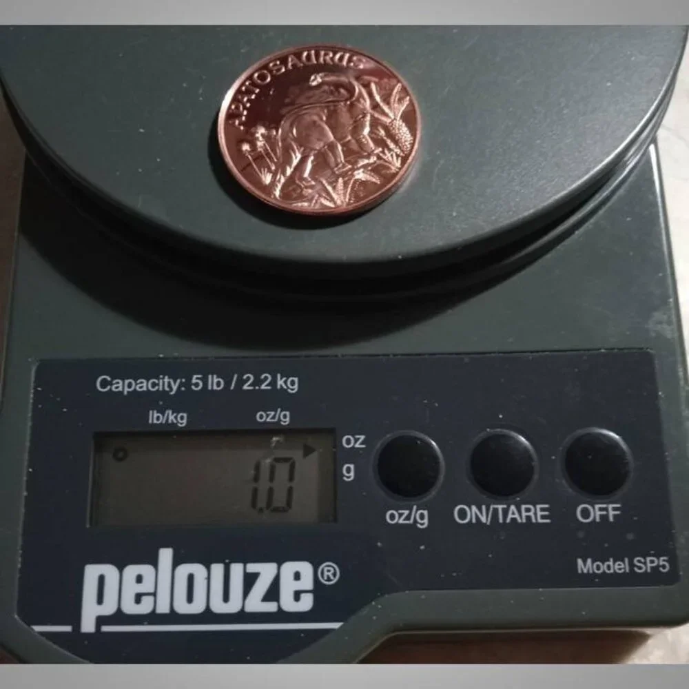 Copper coin medallion 1 oz with dinosaur design / eagle and case 02